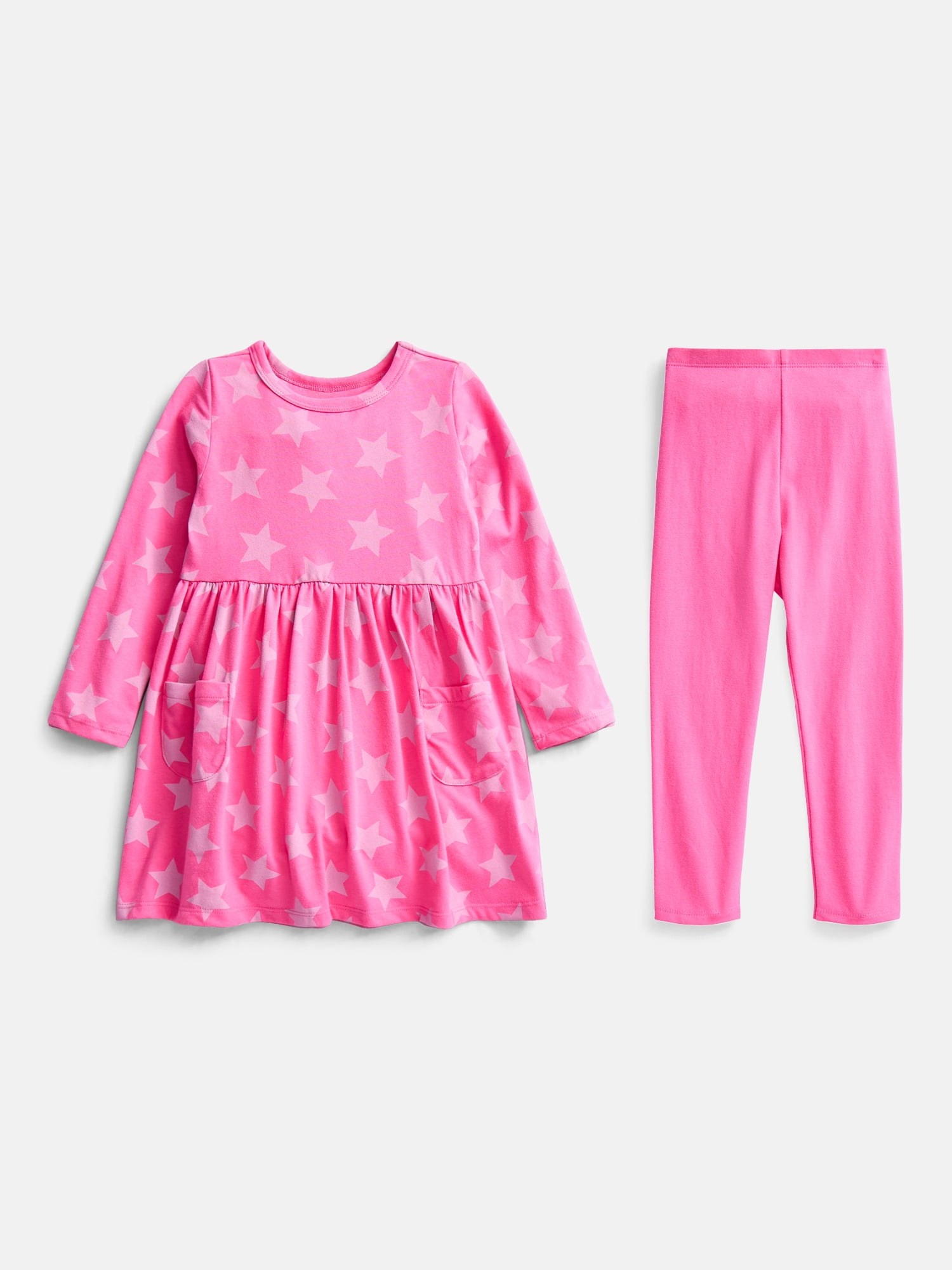 Wonder Nation Toddler Girls Printed Dress and Leggings Outfit Set, 2-Piece, Sizes 18M-5T
