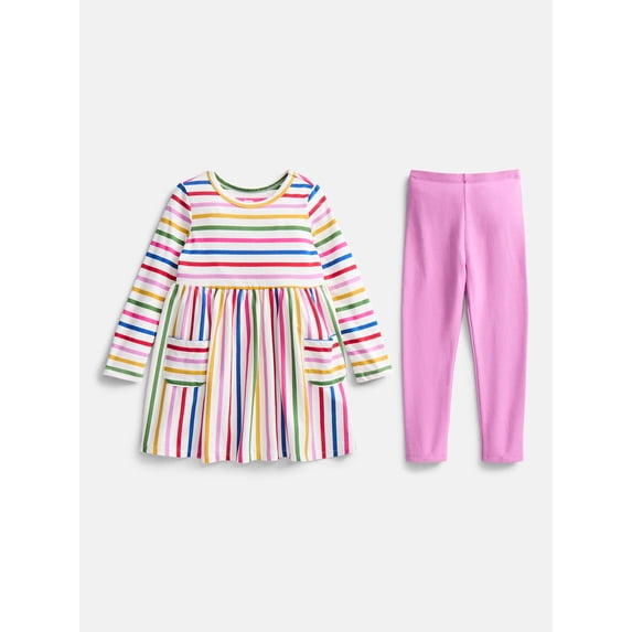 Wonder Nation Toddler Girls Printed Dress and Leggings Outfit Set, 2-Piece, Sizes 18M-5T