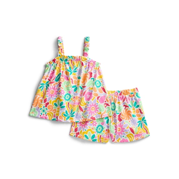 Wonder Nation Toddler Girls Ribbed Tank Top and Shorts 2-Piece Set, Sizes 12M–5T