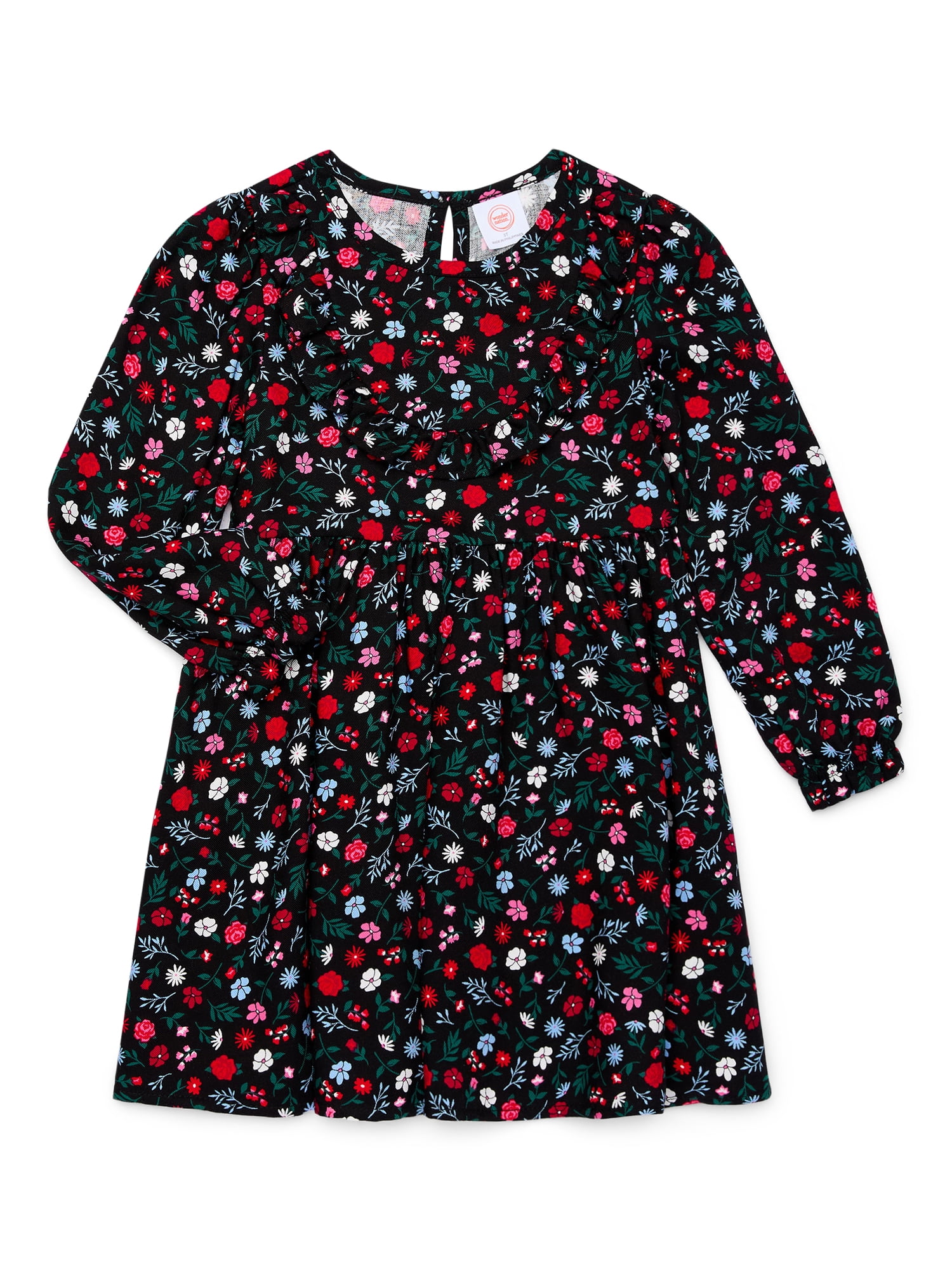 Wonder Nation Toddler Girls Ruffle Floral Print Dress, Sizes 12M-5T