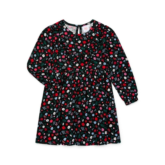 Wonder Nation Toddler Girls Ruffle Floral Print Dress, Sizes 12M-5T