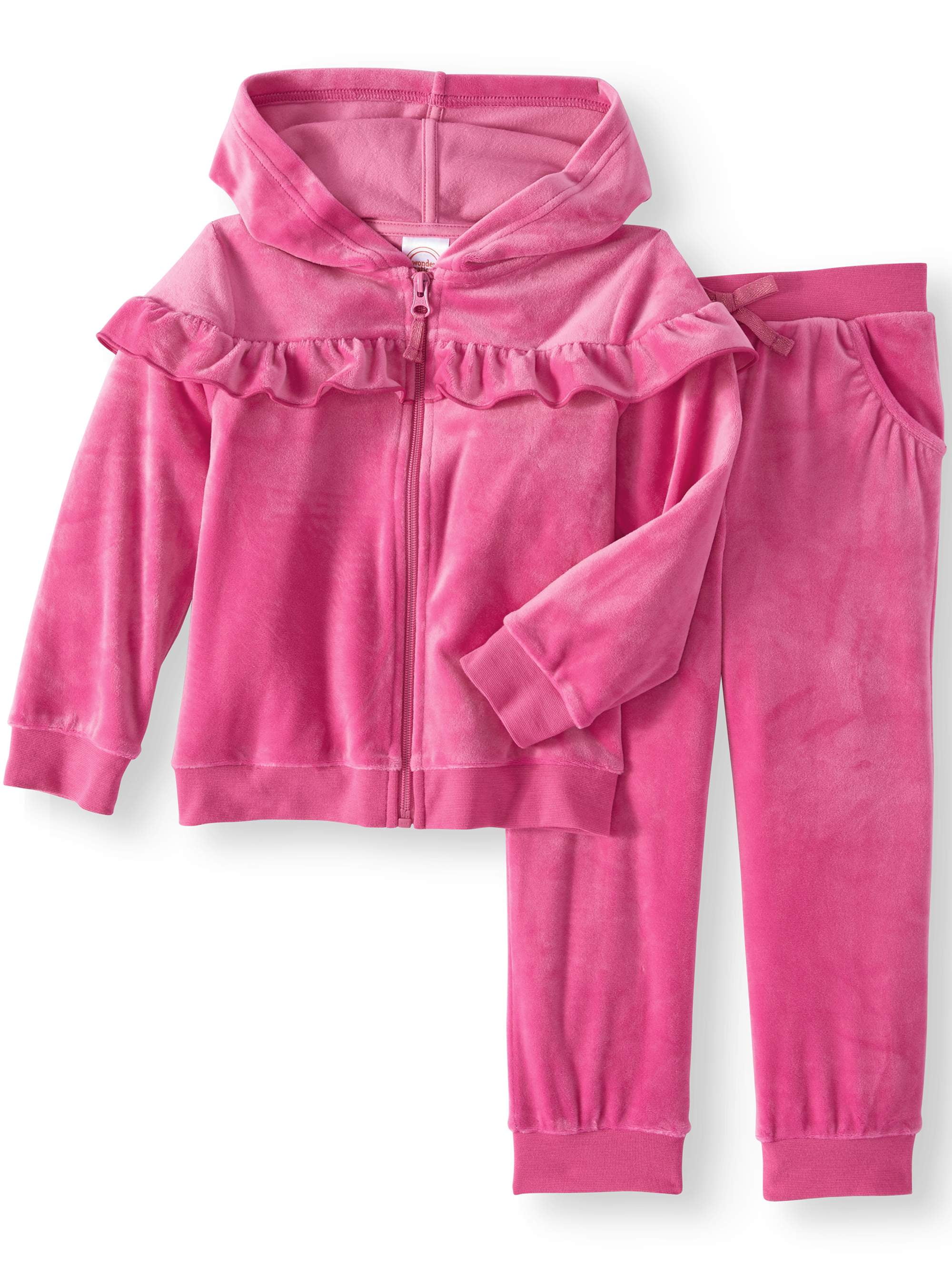 Wonder Nation Toddler Girls' Ruffle Velour Track Suit, 2pc Outfit Set ...