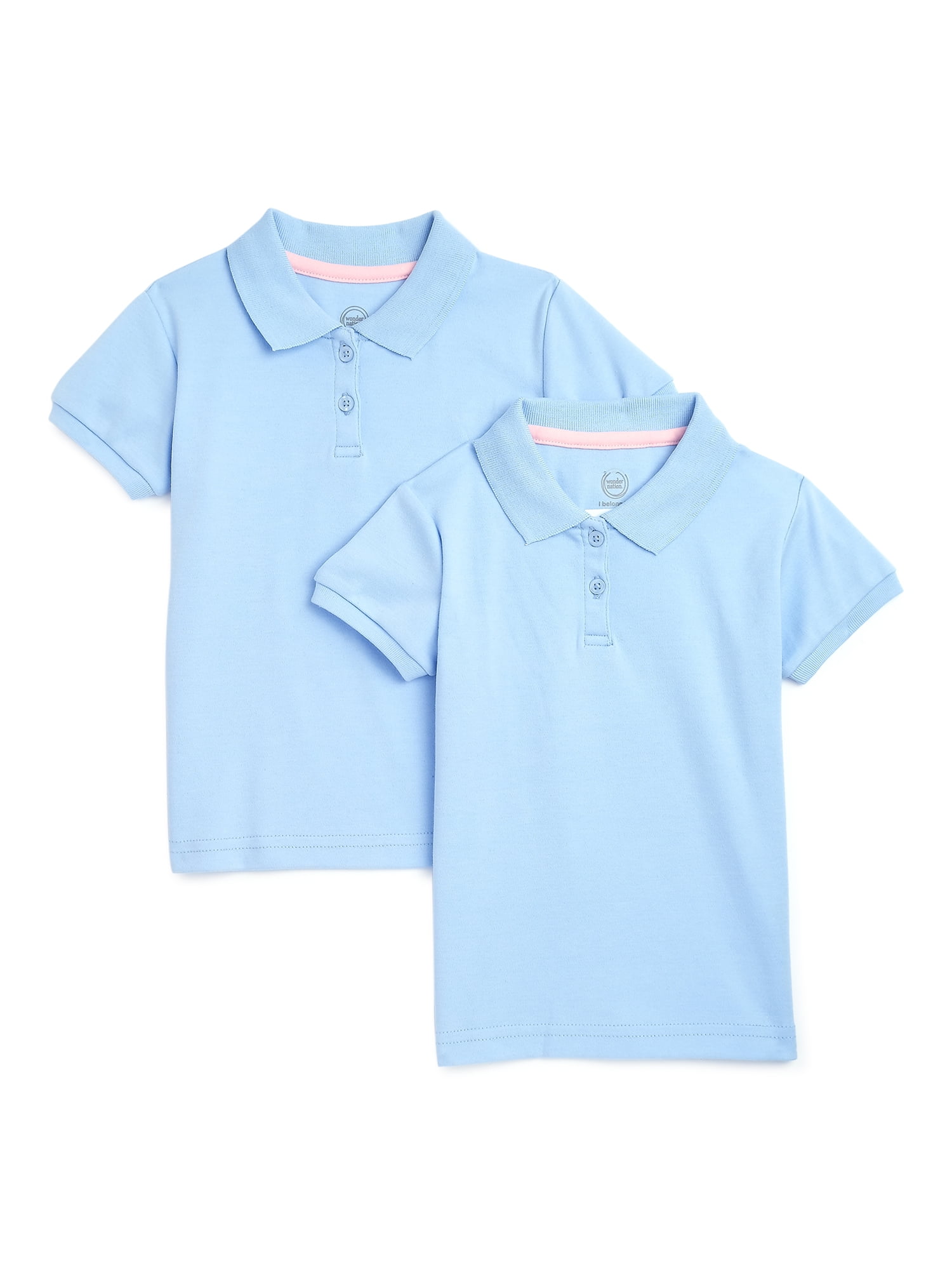 Wonder Nation Toddler Girls School Uniform Interlock Polo Shirt with Short Sleeves, 2-Pack