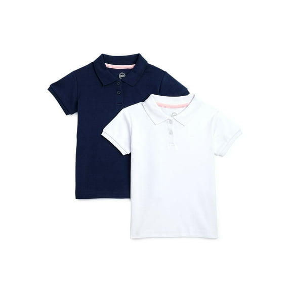 Wonder Nation Toddler Girls School Uniform Interlock Polo Shirt with Short Sleeves, 2-Pack