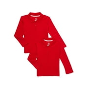 WONDER NATION Toddler Girls School Uniform Long Sleeve Interlock Polo Shirt, 2-Pack