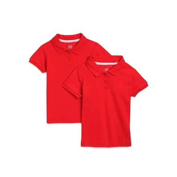 Wonder Nation Toddler Girls School Uniform Short Sleeve Interlock Polo Shirt, 2-Pack