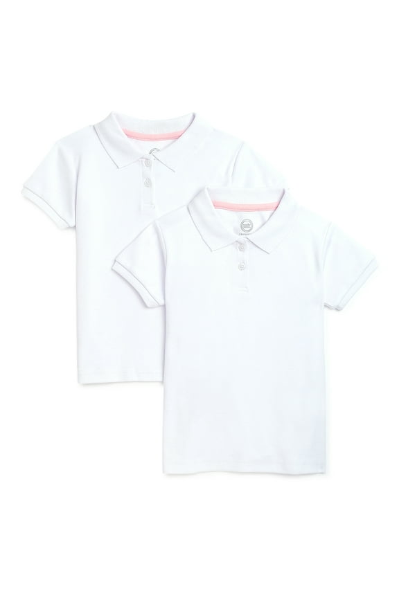 Toddler Girls School Uniform Short Sleeve Interlock Polo Shirt, 2-Pack