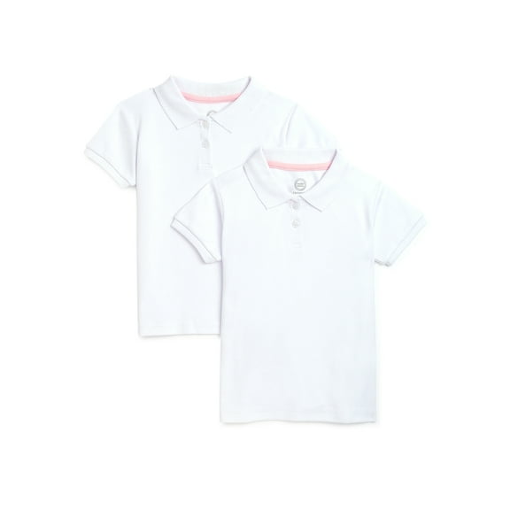 Wonder Nation Toddler Girls School Uniform Short Sleeve Interlock Polo Shirt, 2-Pack