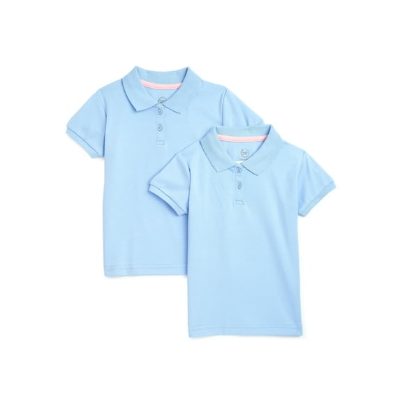 Wonder Nation Toddler Girls School Uniform Short Sleeve Interlock Polo Shirt, 2-Pack