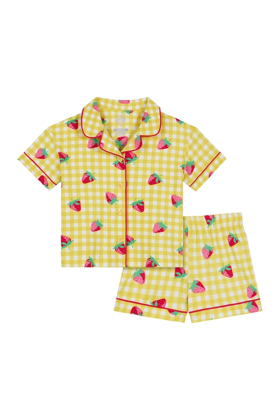 Toddler Girls Short Sleeve Button Front Pajama Top and Shorts Set, 2-Piece, Sizes Sizes 3T-5T