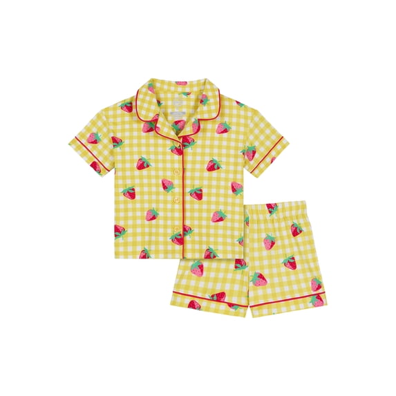 Wonder Nation Toddler Girls Short Sleeve Button Front Pajama Top and Shorts Set, 2-Piece, Sizes Sizes 3T-5T