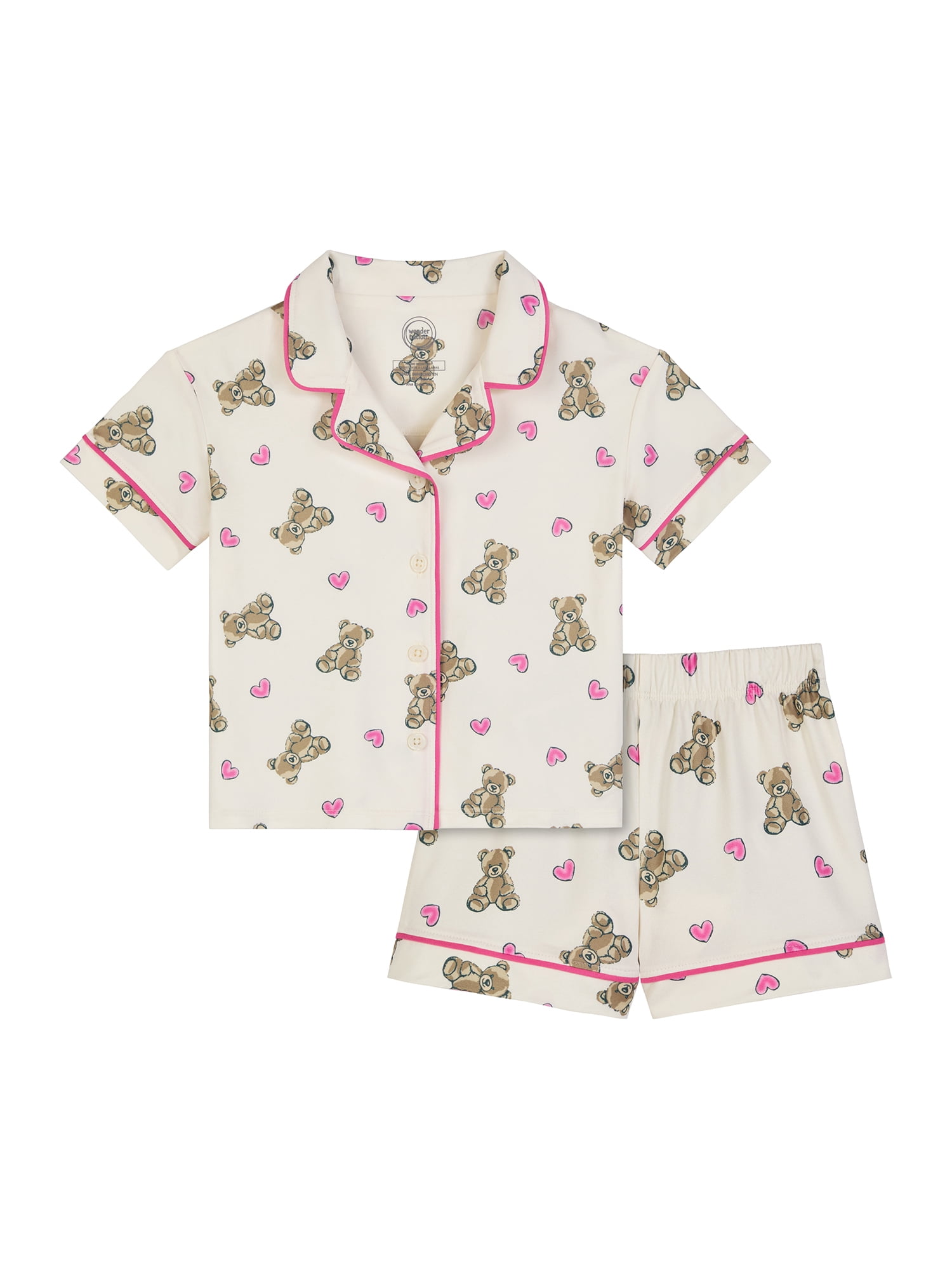 Wonder Nation Toddler Girls Short Sleeve Button Front Pajama Top and Shorts Set, 2-Piece, Sizes Sizes 3T-5T