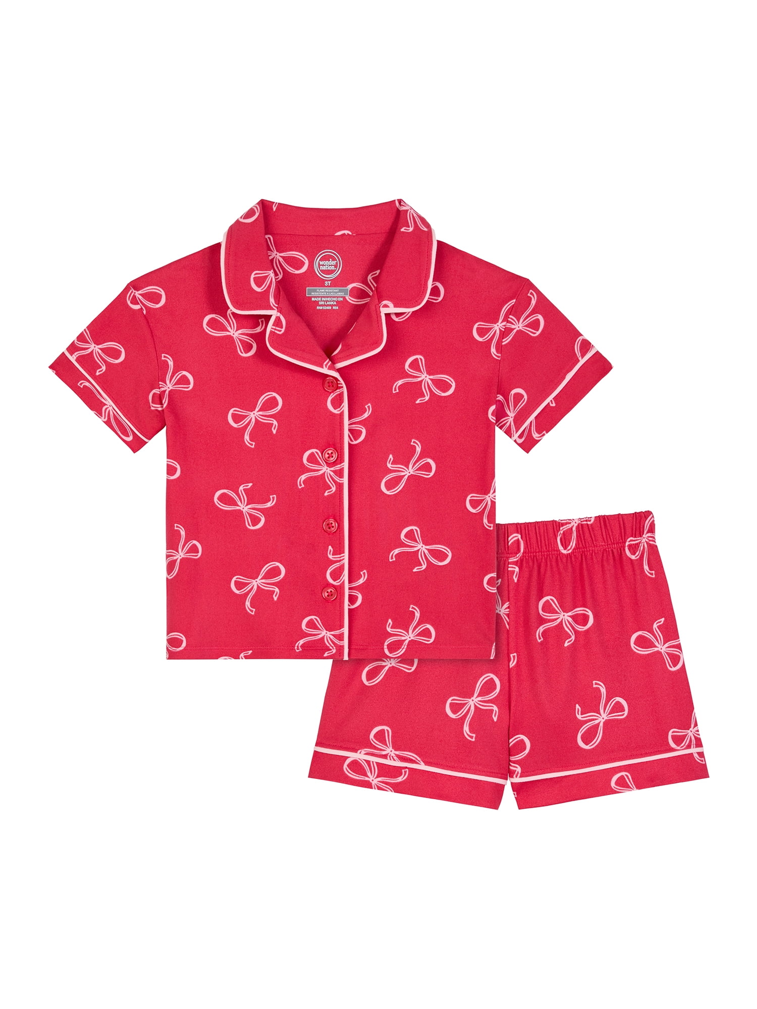 Wonder Nation Toddler Girls Short Sleeve Button-Front Pajama Top and Shorts Set, 2-Piece, Sizes 3T-5T