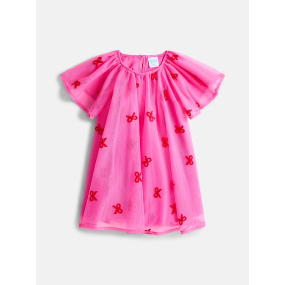 Wonder Nation Toddler Girls' Embroidered Mesh Dress with Flutter Sleeves, Sizes 12M-5T