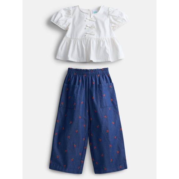 Wonder Nation Toddler Girls Peasant Top and Pants Set, 2-Piece, Sizes 12M-5T