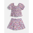 thumbnail image 1 of Wonder Nation Toddler Girls Puff Sleeve Cotton Top and Skirt Set, 2 Piece, Sizes 12M- 5T, 1 of 3
