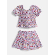 Wonder Nation Toddler Girls Puff Sleeve Cotton Top and Skirt Set, 2 Piece, Sizes 12M- 5T