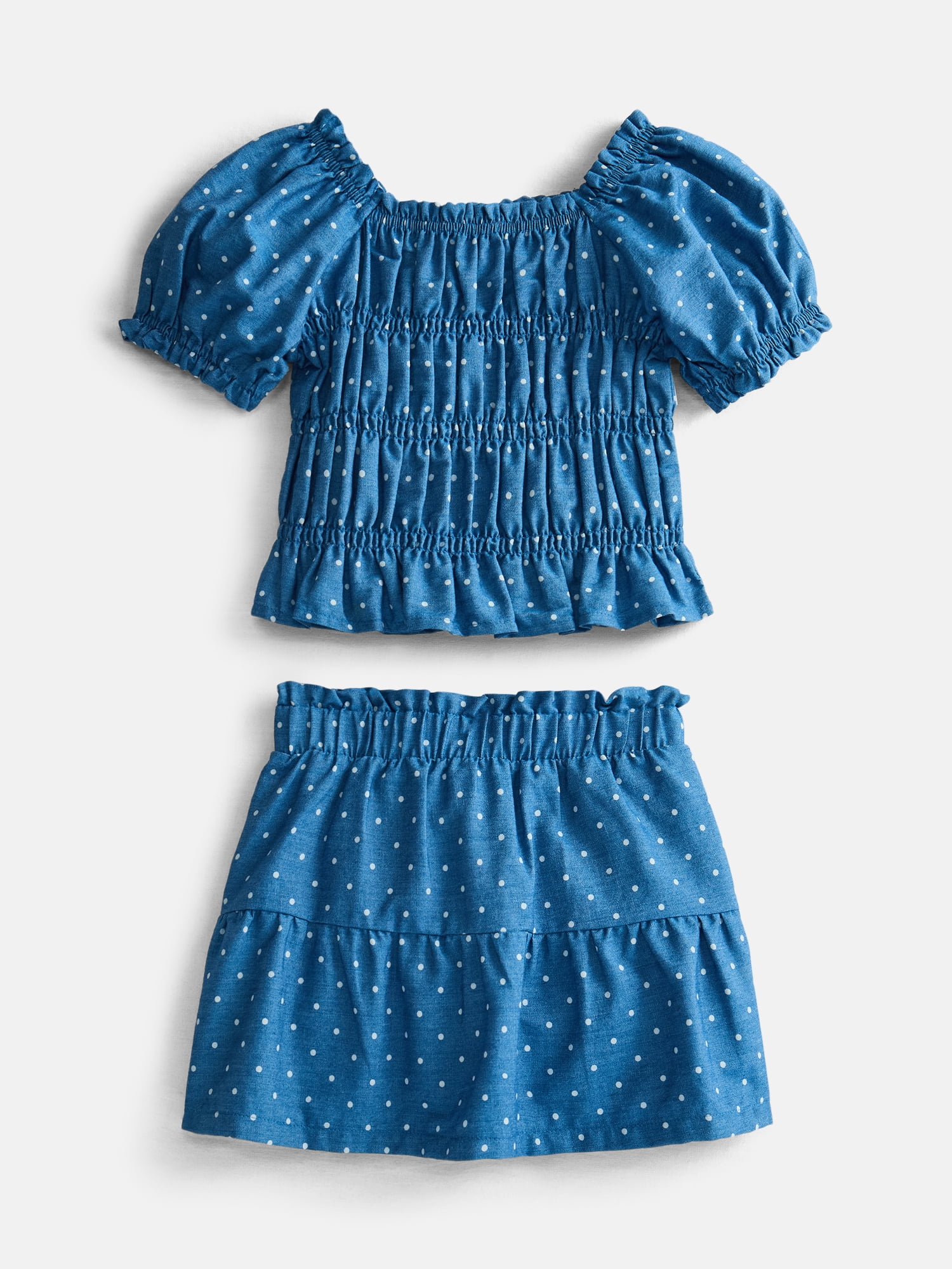Wonder Nation Toddler Girls Puff Sleeve Cotton Top and Skirt Set, 2 Piece, Sizes 12M- 5T