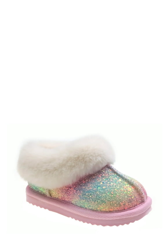 Toddler Girls Slippers with Faux Fur Trim
