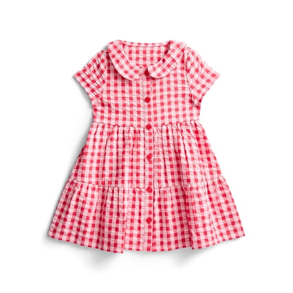 Wonder Nation Toddler Girls Cotton Seersucker Gingham Tiered Dress, Sizes 12M-5T