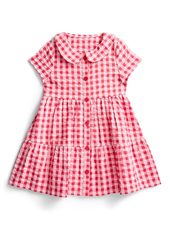 Toddler Girls Cotton Seersucker Gingham Tiered Dress, Sizes 12M-5T