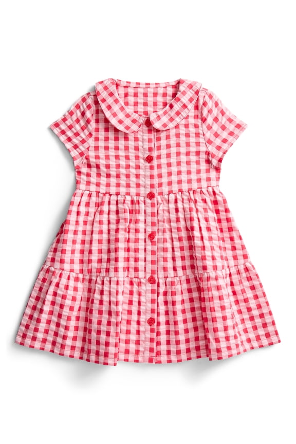Toddler Girls Cotton Seersucker Gingham Tiered Dress, Sizes 12M-5T