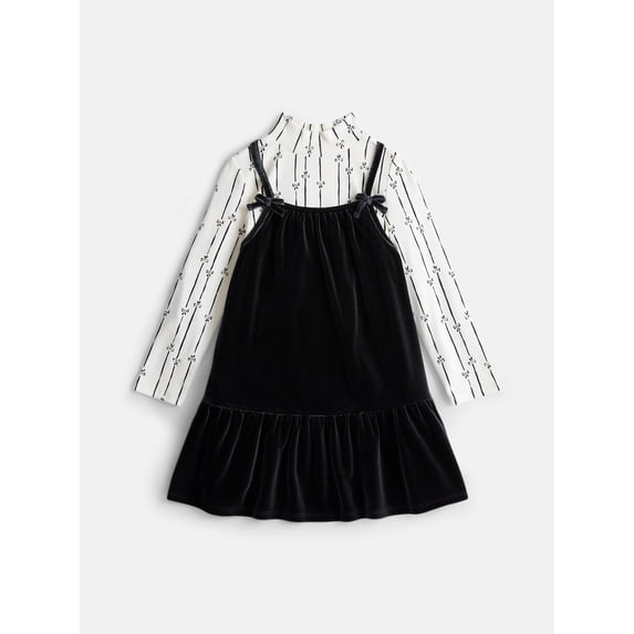 Wonder Nation Toddler Girls Velvet Cami Dress and Mock Neck Tee Set, 2 Piece, Sizes 12M-5T