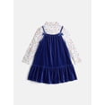 thumbnail image 1 of Wonder Nation Toddler Girls Velvet Cami Dress and Mock Neck Tee Set, 2 Piece, Sizes 12M-5T, 1 of 3