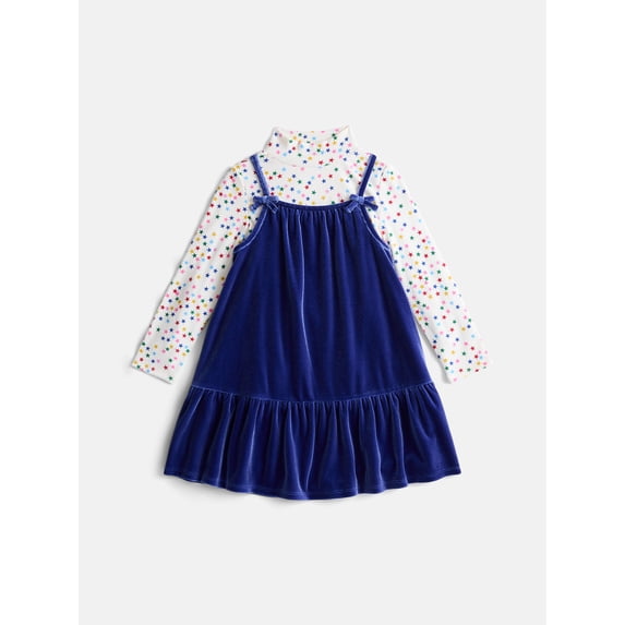 Wonder Nation Toddler Girls Velvet Cami Dress and Mock Neck Tee Set, 2 Piece, Sizes 12M-5T