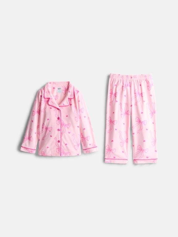 Toddler Long Sleeve Button Front Pajama Top and Pants Set, 2-Piece, Sizes 12M-5T