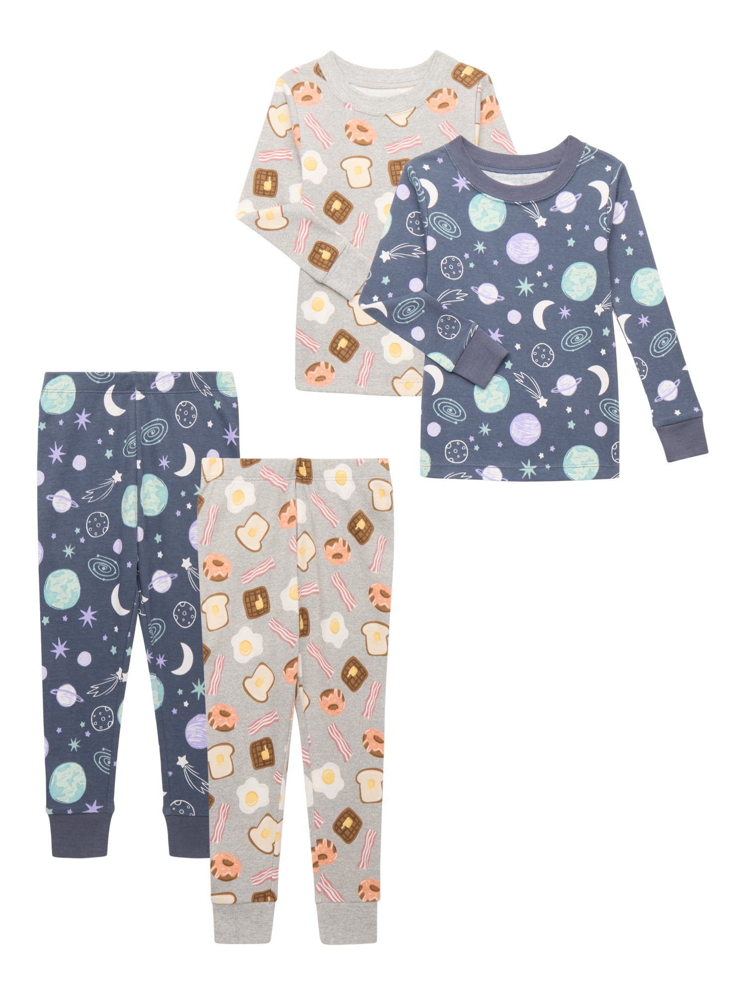 Wonder Nation Toddler Cotton Sleep Tee and Pants Snug Fit Pajama 3 Pack Set 6 Pieces Sizes 12M 5T
