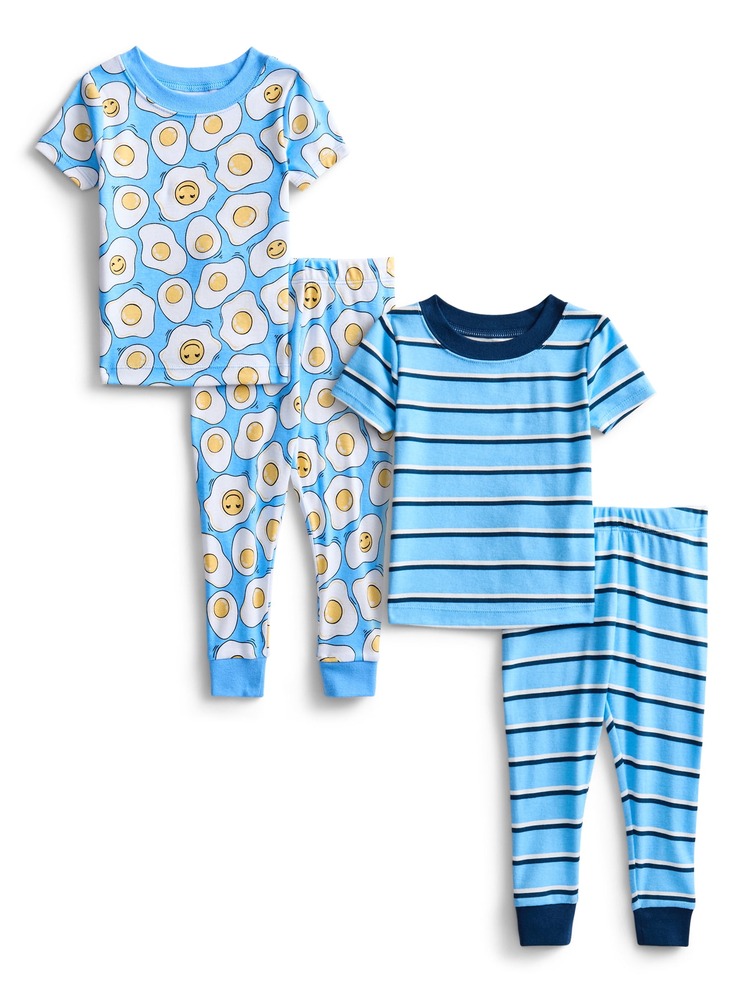 Wonder Nation Toddler Boys or Girls Cotton Short Sleeve Top and Pants Pajama Set, 4-Piece, Sizes 12M-5T