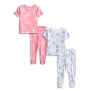 Toddler Boys or Girls Cotton Short Sleeve Top and Pants Pajama Set, 4-Piece, Sizes 12M-5T