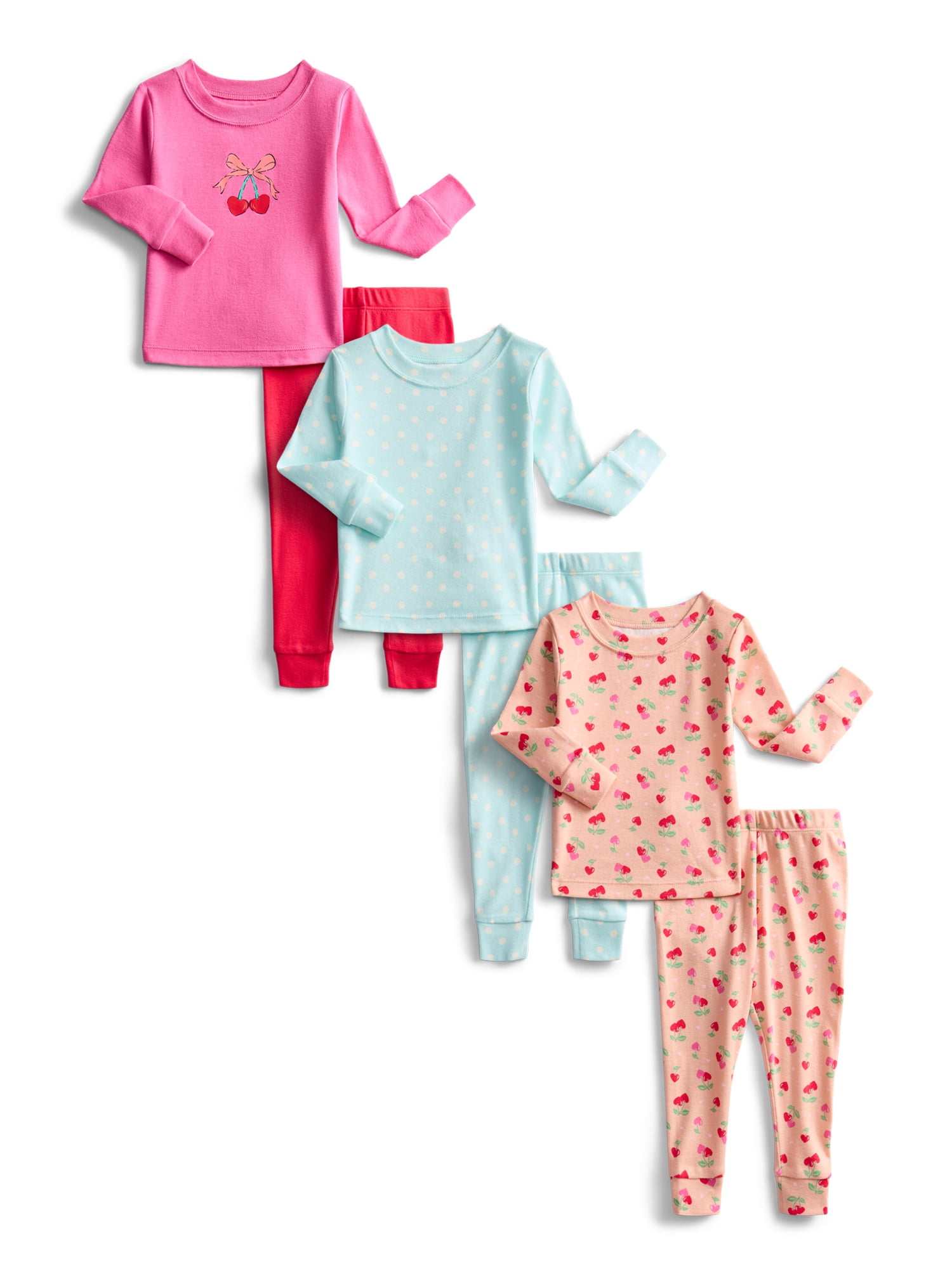 Wonder Nation Toddler Boys or Girls Cotton Long Sleeve Top and Pants Pajama Set, 6-Piece, Sizes 12M-5T