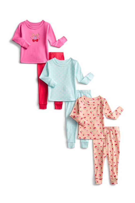 Toddler Boys or Girls Cotton Long Sleeve Top and Pants Pajama Set, 6-Piece, Sizes 12M-5T
