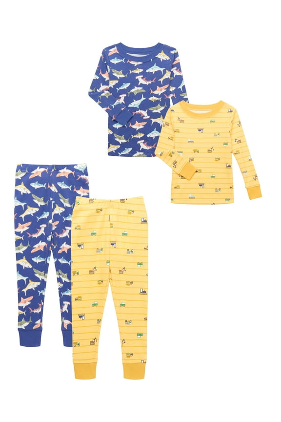 Toddler Long Sleeve Tight Fit Cotton Pajama Set, 4-Piece, Sizes 12M-5T