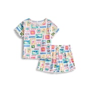 Toddler Girl's Ribbed Print Tee and Shorts, 2-Piece Pajama Set, Sizes 12M-5T