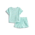 thumbnail image 1 of Wonder Nation Toddler Girl's Ribbed Print Tee and Shorts, 2-Piece Pajama Set, Sizes 12M-5T, 1 of 3