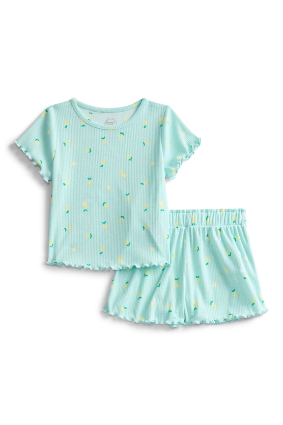 Toddler Girl's Ribbed Print Tee and Shorts, 2-Piece Pajama Set, Sizes 12M-5T