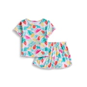 Toddler Girl's Ribbed Print Tee and Shorts, 2-Piece Pajama Set, Sizes 12M-5T