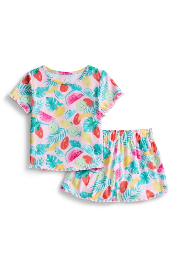 Toddler Girl's Ribbed Print Tee and Shorts, 2-Piece Pajama Set, Sizes 12M-5T