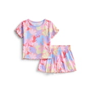 Toddler Girl's Ribbed Print Tee and Shorts, 2-Piece Pajama Set, Sizes 12M-5T