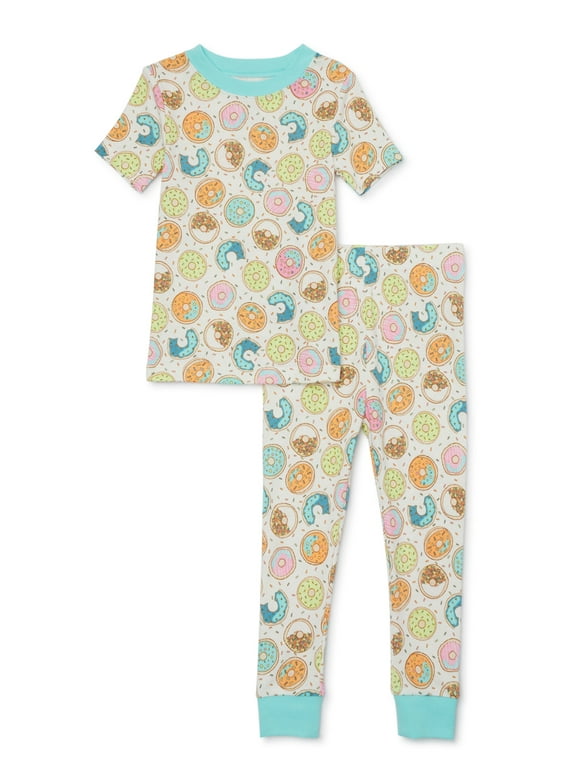 Wonder Nation Toddler Short-Sleeve Long Pant Snug-Fit Cotton Pajama Set, 2-Piece, Sizes 12M-5T