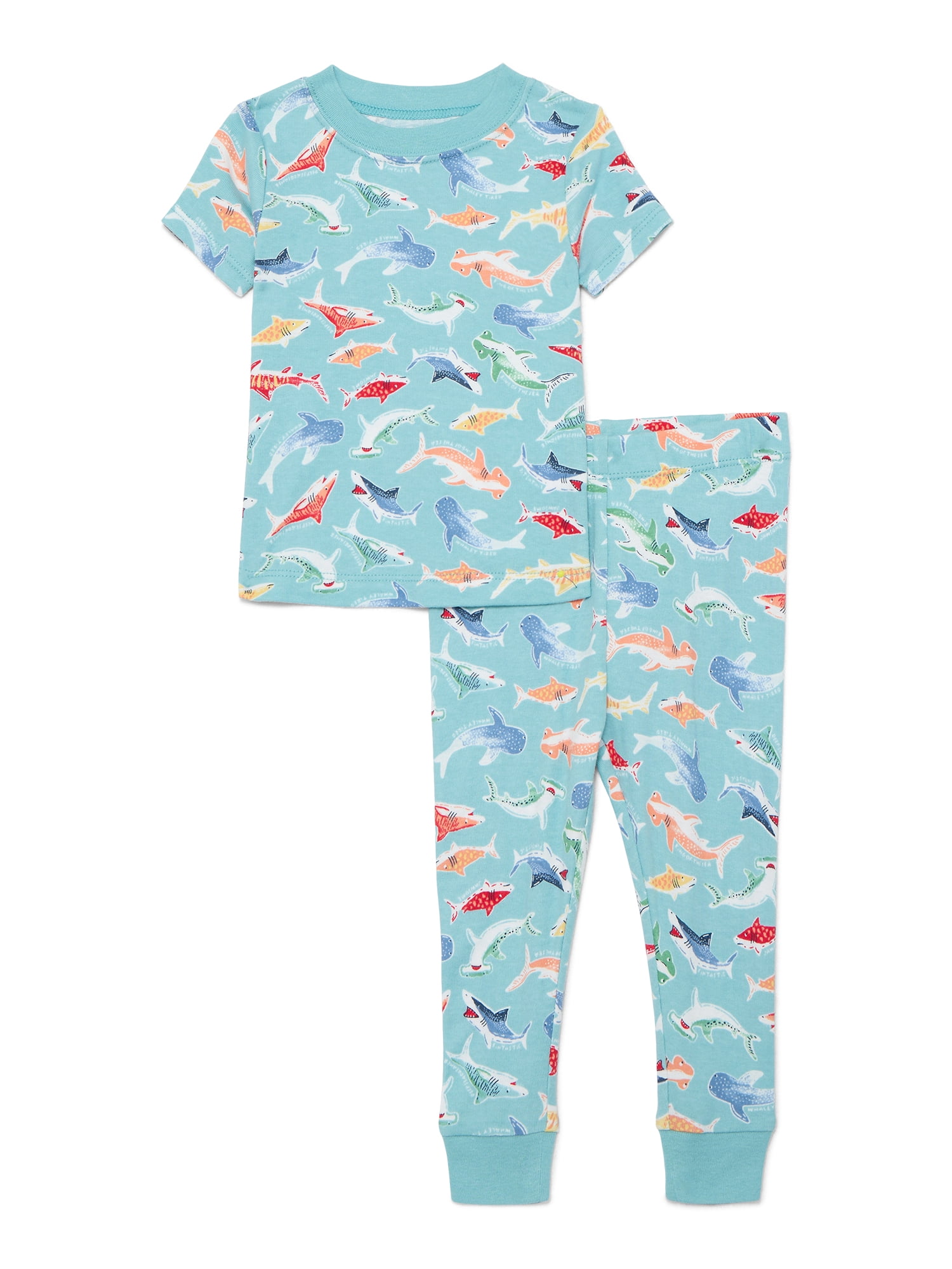 Wonder Nation Toddler Short-Sleeve Long Pants Snug-Fit Cotton Pajama Set, 2-Piece, Sizes 12M-5T