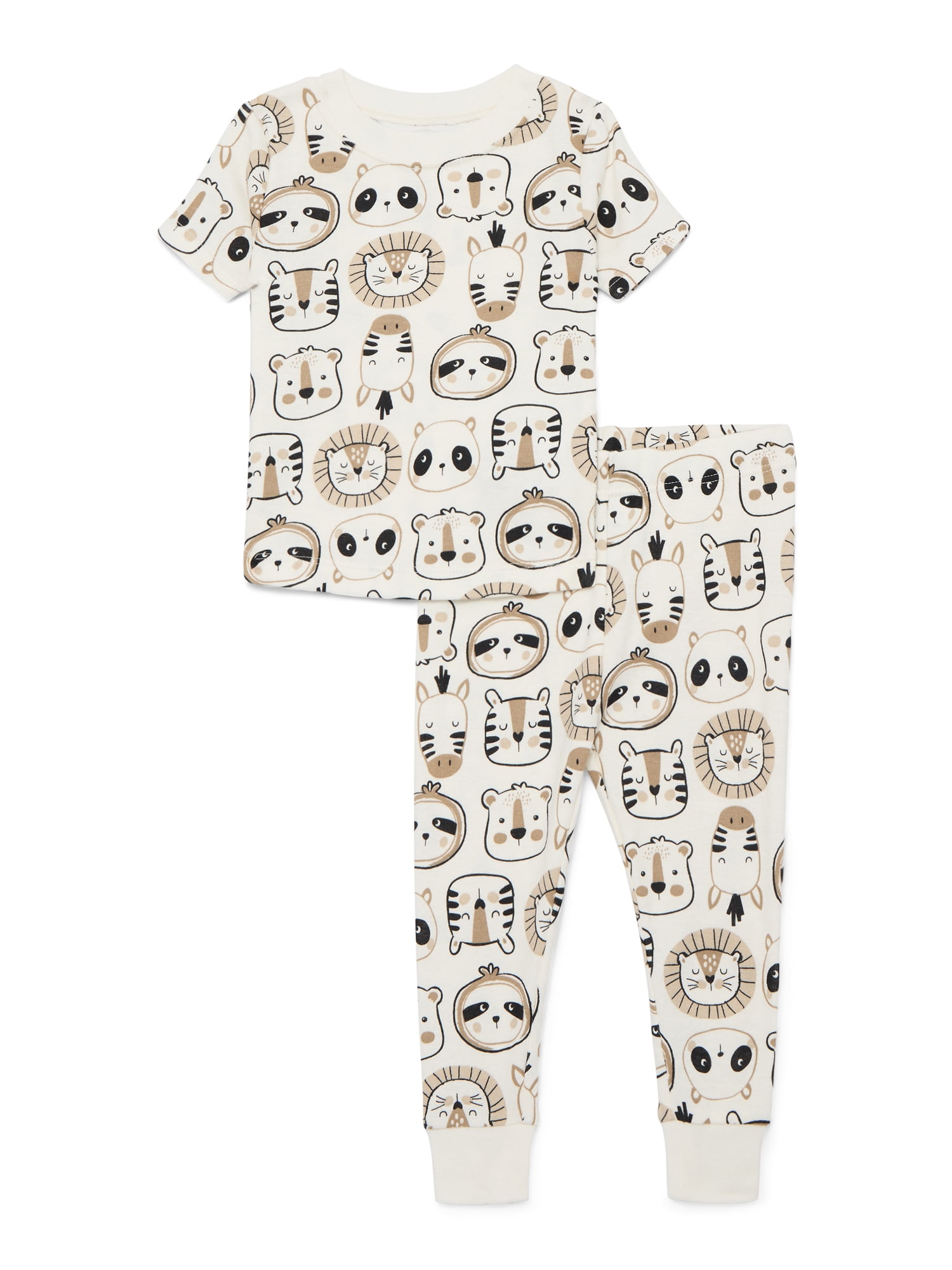 Wonder Nation Toddler Boys or Girls Cotton Snug-Fit Top and Pants Pajama Set, 2-Piece, Sizes 12M-5T