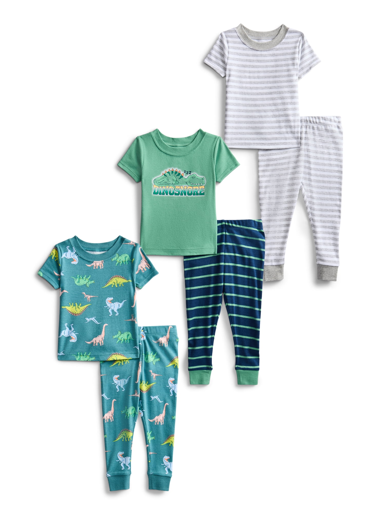 Wonder Nation Toddler Boys or Girls Cotton Snug Fit Short Sleeve Pajama Top and Pants Set, 6-Piece, Sizes 12M-5T