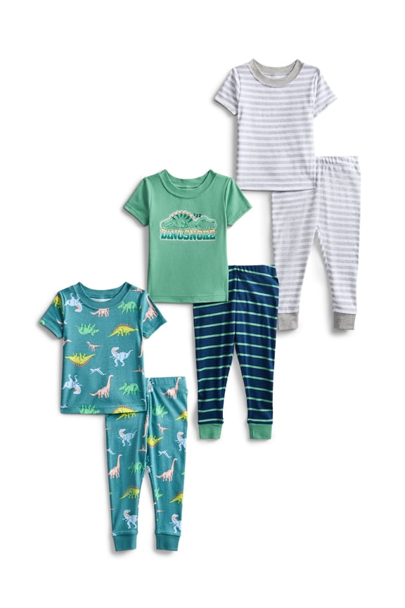 Toddler Boys or Girls Cotton Snug Fit Short Sleeve Pajama Top and Pants Set, 6-Piece, Sizes 12M-5T