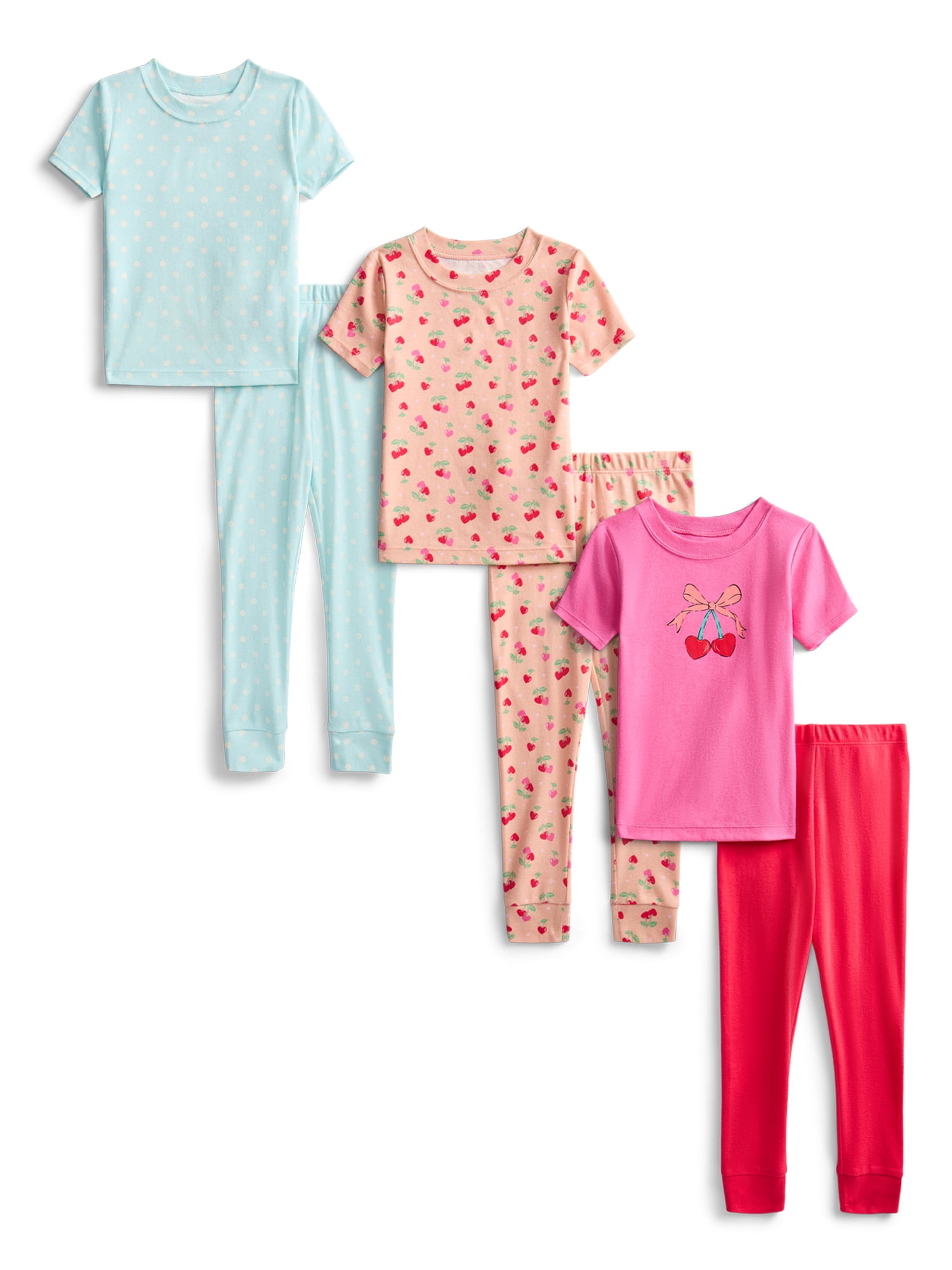 Wonder Nation Toddler Boys or Girls Cotton Snug Fit Short Sleeve Pajama Top and Pants Set, 6-Piece, Sizes 12M-5T