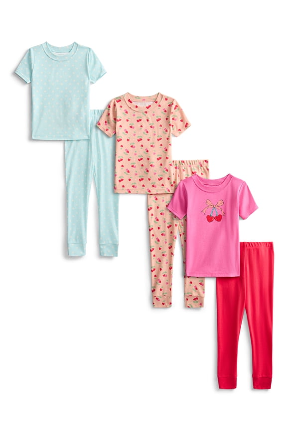 Toddler Boys or Girls Cotton Snug Fit Short Sleeve Pajama Top and Pants Set, 6-Piece, Sizes 12M-5T
