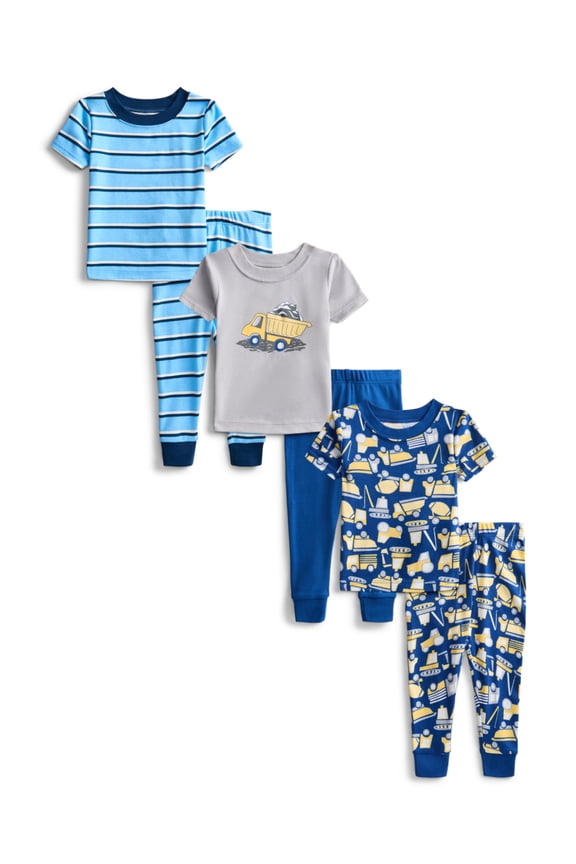 Toddler Boys or Girls Cotton Snug Fit Short Sleeve Pajama Top and Pants Set, 6-Piece, Sizes 12M-5T